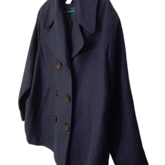 Jessica London classic navy blue double-breasted wool pea coat jacket 20p 22p - Picture 2 of 6